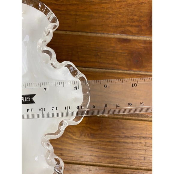 Fenton Silver Crest Milk Glass Compote Dish, Footed Bowl with Ruffled Edge - Picture 4 of 5